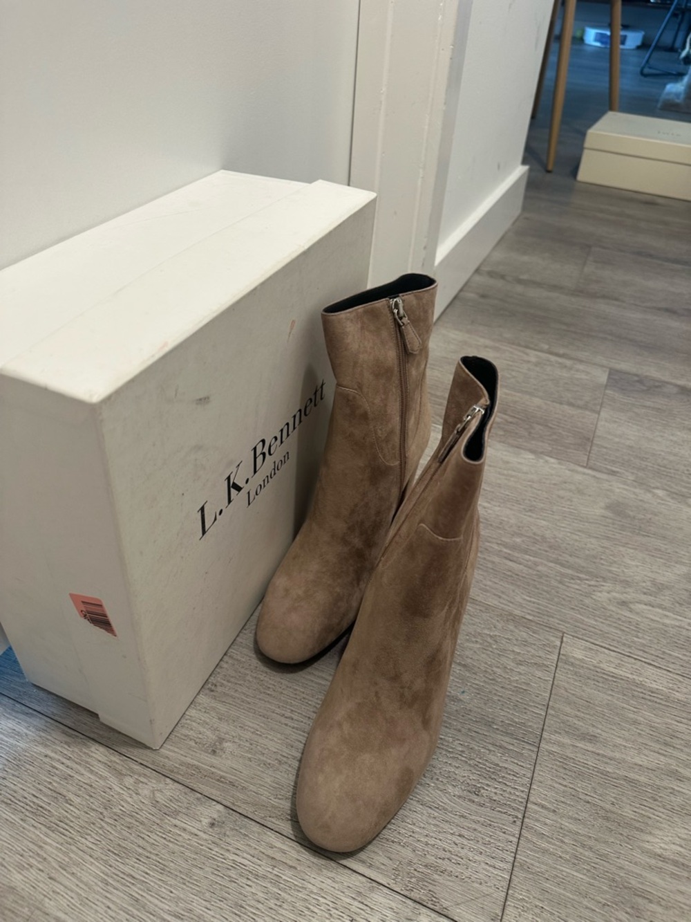 LK Bennett Taupe Suede Mid-Calf Zip Ankle Boots